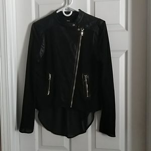 Fate faux leather and chiffon Hi-Lo moto jacket